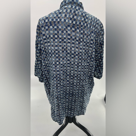 Vintage Men's Pierre Cardin Rayon Button Up Shirt Basket Weave Print SZ XL - Picture 5 of 6